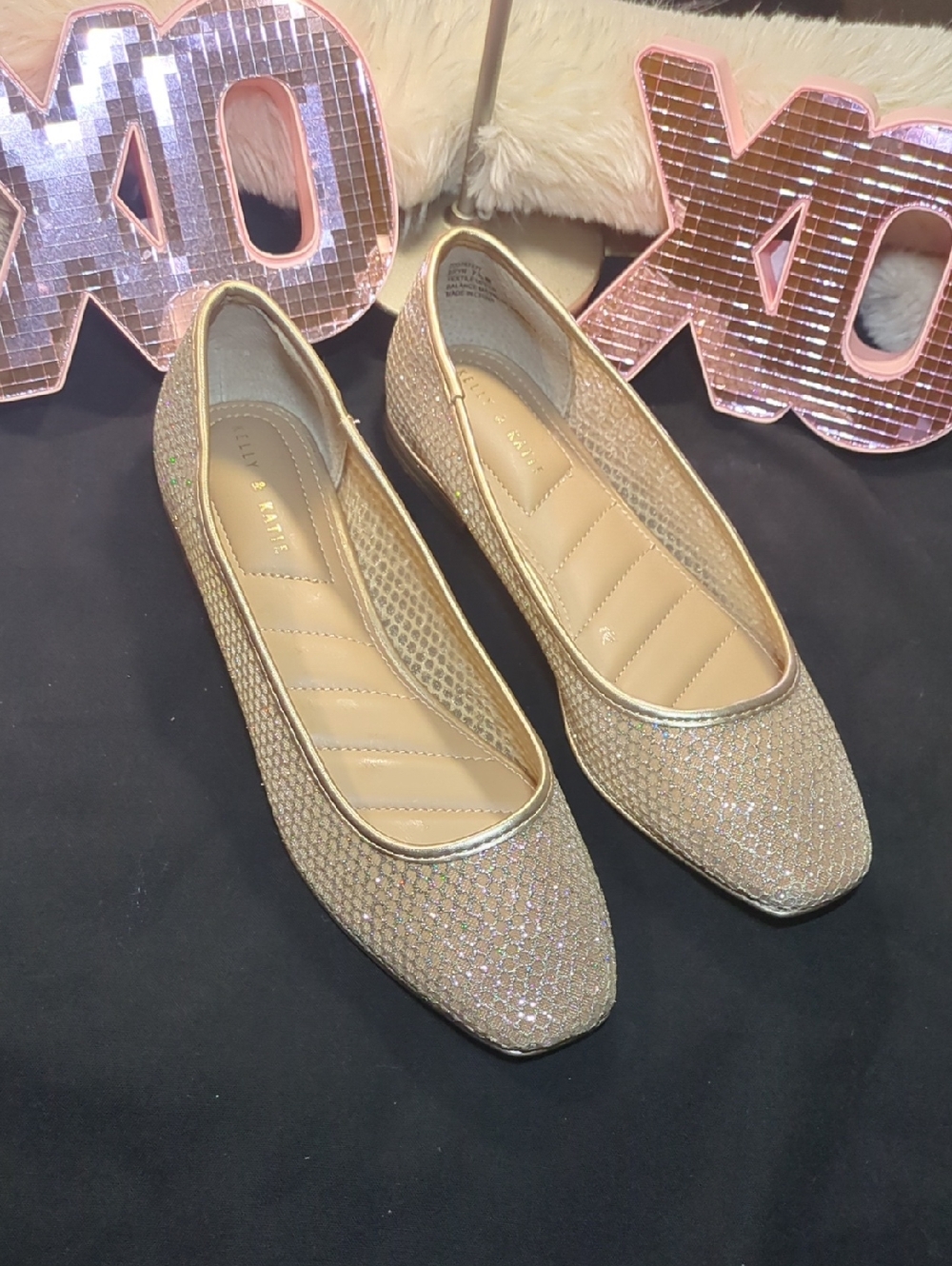 Kelly & Katie Gold Glitter Square-Toe Ballet Flats NWOT NOW ONLY $35